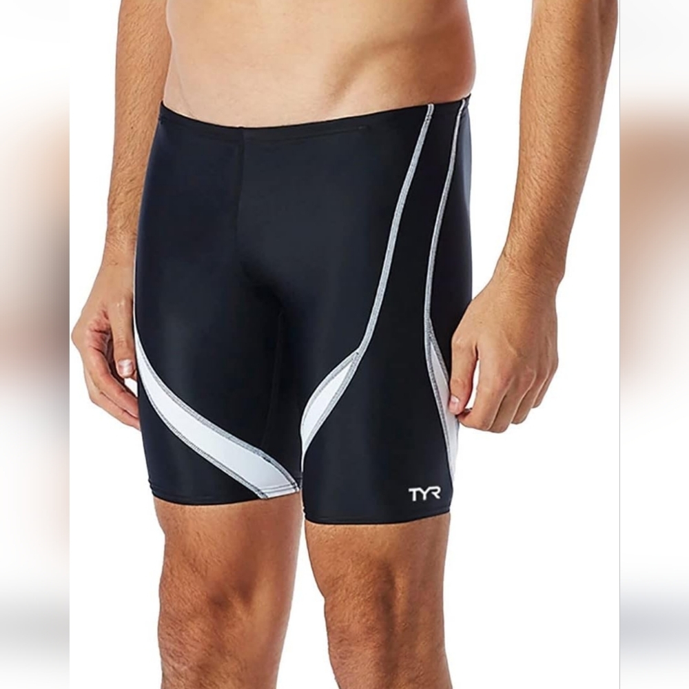 TYR Black Swim Trunks with Form-Fitting Fit and Distinctive Design